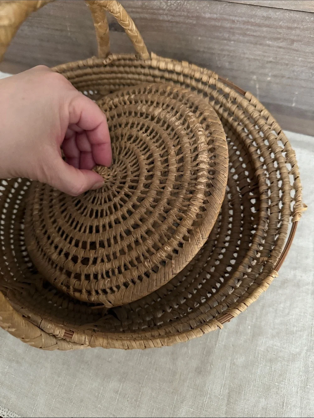 Old Hand Woven Basket with Handle & Lid